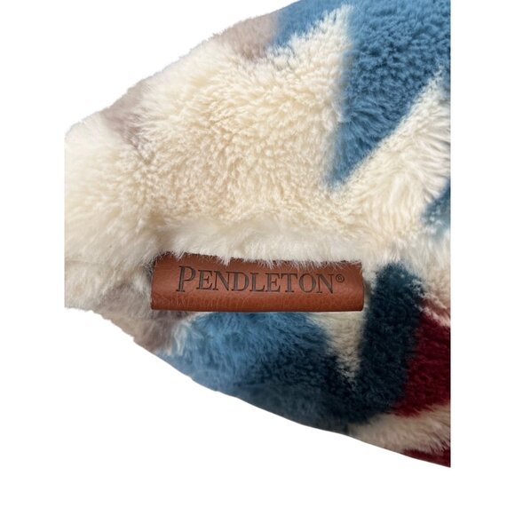 Pendleton Throw Pillow Tribal Aztec Faux Fur Square Blue White Red Gray - Picture 2 of 5